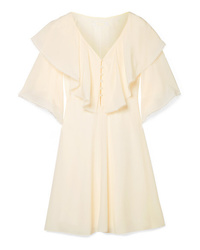 Beige Ruffle Silk Shift Dress