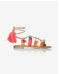 Express Charm Pom Lace Up Sandals