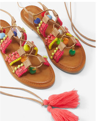 Express Charm Pom Lace Up Sandals