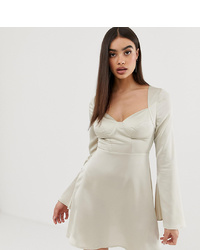 PrettyLittleThing Skater Mini Dress With Cup Detail In Cream Satin