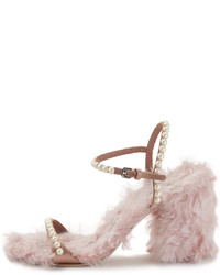 Miu Miu Furry Pearlescent Sandal Neutral