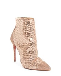 Beige Sequin Ankle Boots