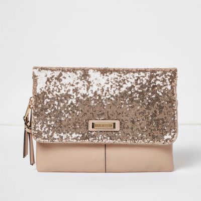 River Island Rose Gold Sequin Fold Over 