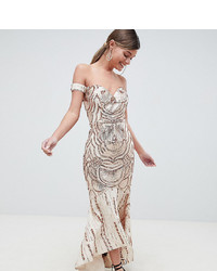 Bariano Off Shoulder Sweetheart Sequin Maxi Dress