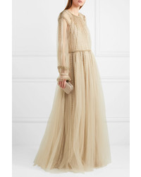Valentino Pleated Sequined Tulle Gown