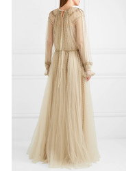 Valentino Pleated Sequined Tulle Gown