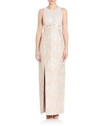 Kay Unger Sequin Bodice Jacquard Column Gown