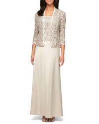Alex Evenings Sequin Lace Satin Gown With Jacket