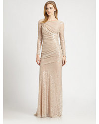 Carmen Marc Valvo Sequined Lace Gown