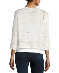 Joie Jacquine Open Front Cardigan Sweater White