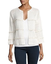 Joie Jacquine Open Front Cardigan Sweater White