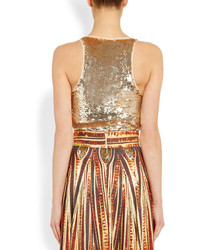 Givenchy Gold Sequined Stretch Silk Top With Front Band