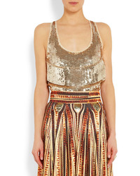 Givenchy Gold Sequined Stretch Silk Top With Front Band