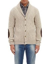 Isaia Cable Knit Long Cardigan Nude