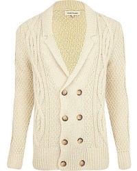 River Island Ecru Double Breasted Cable Knit Cardigan