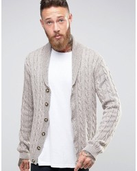 Asos Shawl Neck Cable Cardigan In Wool Mix