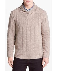 Beige Shawl-Neck Sweater