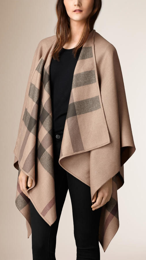 Burberry Check Lined Wool Wrap, $895 | Burberry | Lookastic