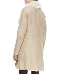 Vince Asymmetric Shearling Fur Coat Creme