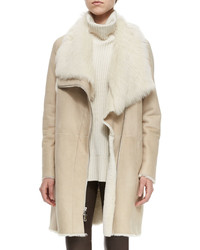 Vince Asymmetric Shearling Fur Coat Creme