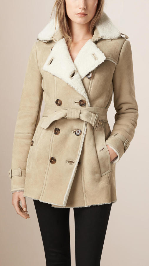 Burberry Double Breasted Shearling Coat 