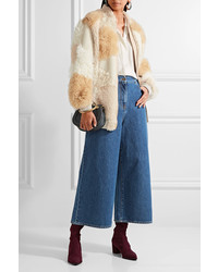 Chloé Oversized Leather Trimmed Shearling And Alpaca Coat Beige