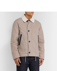 Albam Faux Shearling Lined Leather Trimmed Cotton Jacket