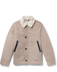 Albam Faux Shearling Lined Leather Trimmed Cotton Jacket