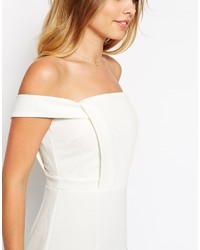Asos Collection Pencil Dress In Texture With Off Shoulder Tab Detail