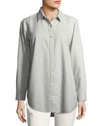 Eileen Fisher Organic Cotton Flannel Twill Boyfriend Shirt Petite