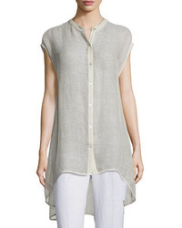 Eileen Fisher Sleeveless Button Front Mesh Shirt