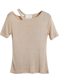 Choies Beige Bling Knit T Shirt In Champagne