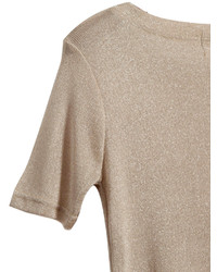 Choies Beige Bling Knit T Shirt In Champagne