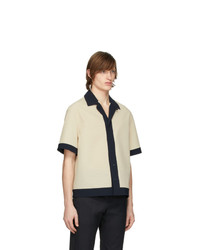 Deveaux New York Beige And Navy Panelled Resort Shirt