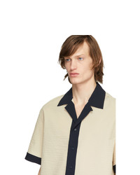 Deveaux New York Beige And Navy Panelled Resort Shirt