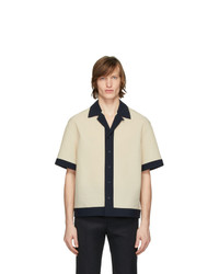 Deveaux New York Beige And Navy Panelled Resort Shirt