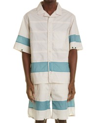 Craig Green Colorblock Laced Back Cotton Camp Shirt In Cream At Nordstrom