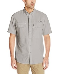  G.H. Bass & Co. Men's Explorer Short Sleeve Fishing Shirt Solid  Button Pocket, Cranberry, Small : Clothing, Shoes & Jewelry