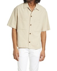 Frame Knit Short Sleeve Button Up Camp Shirt In Milk Beige At Nordstrom