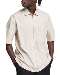 Topman Oversize Short Sleeve Cotton Zip Up Shirt