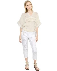 Isabel Marant Fringed Short Sleeve Cotton Sweater