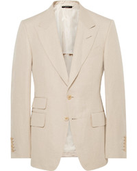 Tom Ford Beige Shelton Slim Fit Silk And Linen Blend Suit Jacket
