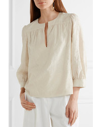 Elizabeth and James Shelley Fil Coup Silk And Cotton Blend Blouse Cream