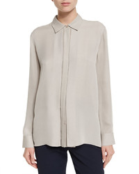 Vince Woven Silk Button Down Top Taupe
