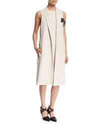 Brunello Cucinelli Silk Crepe Vest Dress With Feather Trim