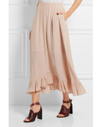 Chloé Ruffled Silk Crepe Maxi Skirt Blush