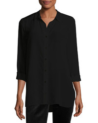 Eileen Fisher Long Essential Silk Crepe Shirt Petite