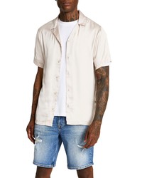 River Island Revere Short Sleeve Satin Button Up Shirt