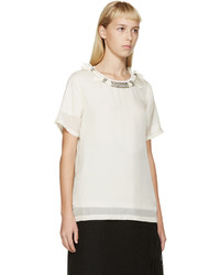Lanvin Cream Rope Collar Silk T Shirt