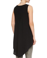 Eileen Fisher Sleeveless High Low Silk Crepe Tunic Black Plus Size